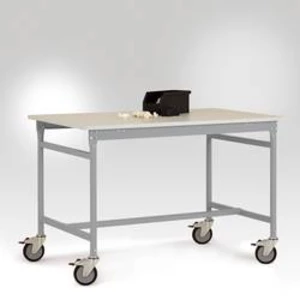 Manuflex LB4053.9006 Odkládací stolek ESD ZÁKLADNÍ mobilně se kaučuk stolní deska v hliníkově stříbrná podobný RAL 9006, Šxhxv: 1500 x 600 x 850 mm