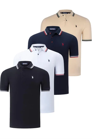 QUAD SET T8594 DEWBERRY MENS T-SHIRT-BLACK-WHITE-NAVY-BLUE-BEIGE