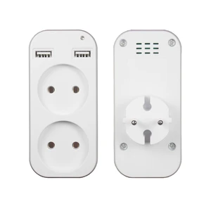 new 2020 Usb plug adapter 2 socket with double usb port Pop style European 5V 2A USB extension socket Z5-01 White color