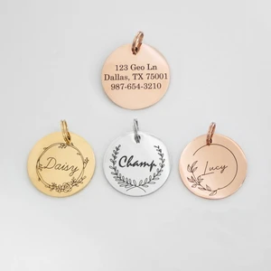 Custom Engraved Name Date Round Coin Stainless Steel Personalized ID Tag Accessory Jewelry Pendant Fit for Bracelet Necklace