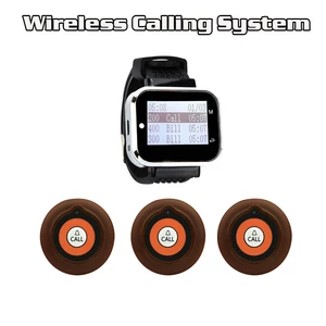 Wireless Calling System 1 Watch Receiver + 3 Super Thin Buttons Long Range Transmitter Guest Pager For Restaurant