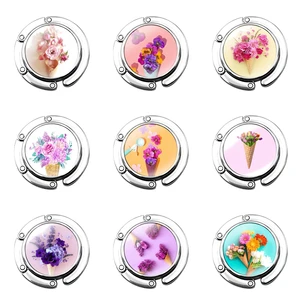 Fashion Cartoon Creative Design Foldable Purse Hook for Women's Table Handbag Storage Folding Decor Table Hook ice cream Flower
