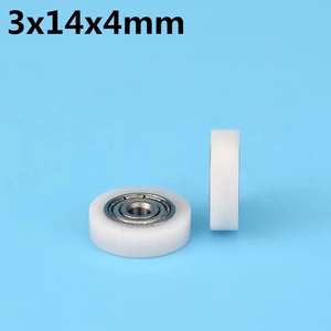 1Pcs 3x14x4 mm Nylon Plastic Wheel With Bearings Flat miniature pulley Silent POM bearing Hard
