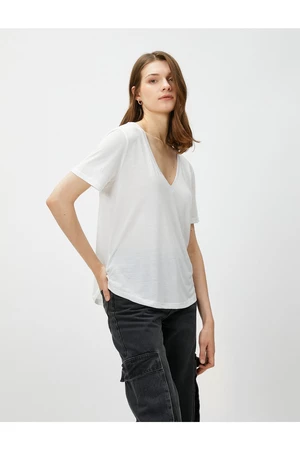 Koton V-Neck Basic T-Shirt Short Sleeve