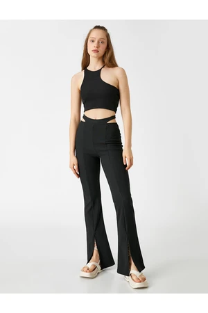 Koton Flared Leg Trousers with Window Detail and Slits