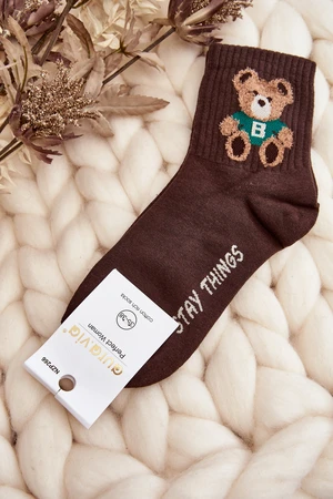 Women's socks with teddy bear, brown