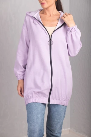 armonika Women's Lilac Zippered Hoodie Trench