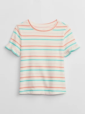 Tyrkysovo-krémové dievčenské pruhované tričko s volánmi GAP