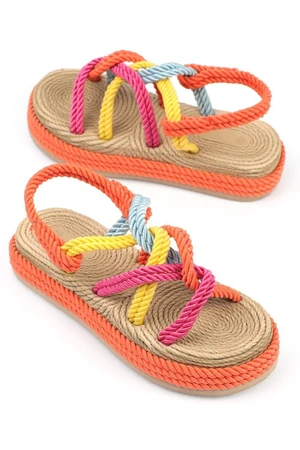 Capone Outfitters Capone Wedge Heel Women's Lace Multi Orange Sandals