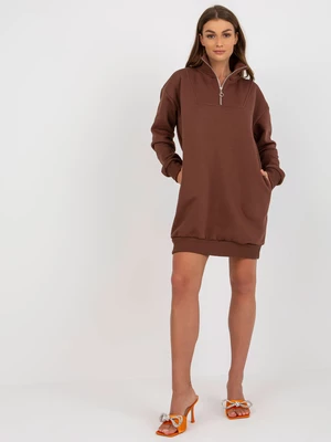 Dark brown sweatshirt basic dress with pockets