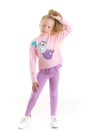 Mushi Mermaid Girl Pink T-Shirt and Lilac Leggings Set.