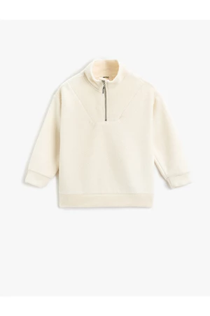 Koton Soft Textured Basic Sweatshirt with Half Zipper Standing Collar Long Sleeved.