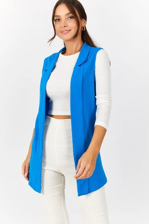 armonika Women's Blue Collar Long Vest