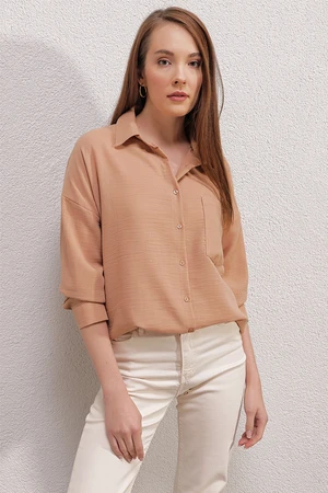 Bigdart 20153 Oversized Shirt with One Pocket - Biscuit