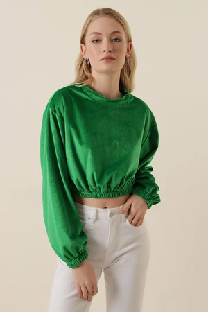 Bigdart 55392 Velvet Crop Blouse - Green