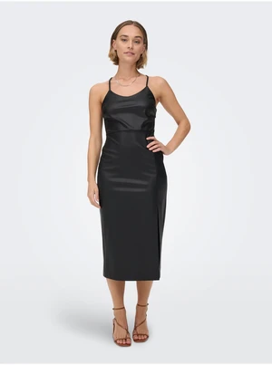 Black Leatherette Dress with Slits ONLY Rina - Women