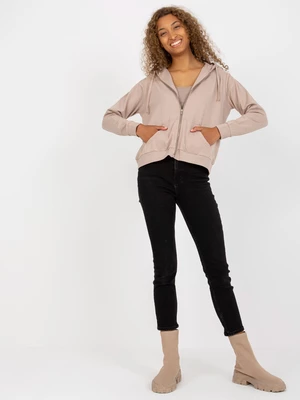 Basic beige cotton zippered sweatshirt