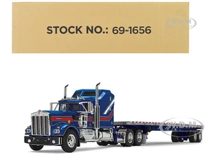 Kenworth W900A with Aerodyne Sleeper and 53 Wilson Roadbrute Flatbed Trailer Blue with Red Stripes "Liberty" 1/64 Diecast Model by DCP/First Gear