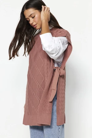 Trendyol Světle růžový pletený pletený svetr s pasem