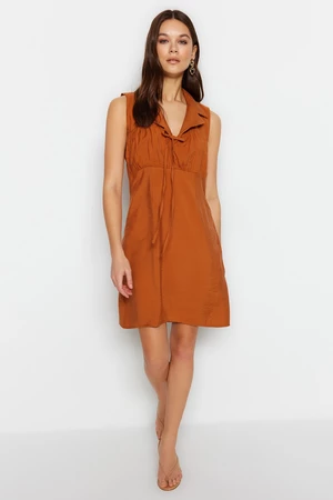 Trendyol oranžová A-line mini tkaná bunda golier tkané šaty