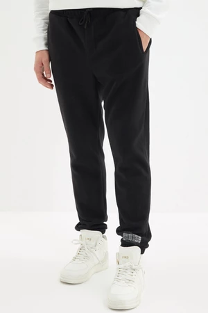 Trendyol Black Regular/Normal Cut Elastic Leg Label Fleece Warm Sweatpants