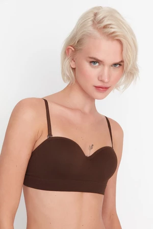 Trendyol Dark Brown Seamless/Seamless Covered Strapless Knitted Bra with Detachable Straps