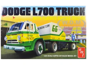 Skill 3 Model Kit 1966 Dodge L700 Truck with Flatbed Racing Trailer 1/25 Scale Model by AMT