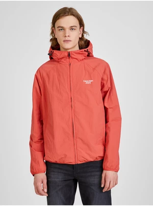 Červená pánská vzorovaná lehká bunda s kapucí Calvin Klein Jeans - Pánské