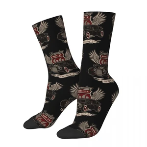 Vintage Hot Rod Men's Socks Route 66 Unisex Street Style Pattern Printed Crazy Crew Sock Gift