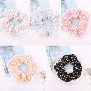 Women Fashion Print Ponytail Headwear Vintage Flowers Pattern Lace Elastic Hairband Girls Hair Accessories Clothing Decoration
