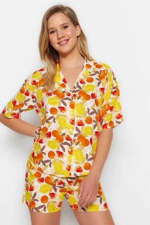 Trendyol Multicolored Fruit Printed Viscose Shirt-Shorts, Woven Pajamas Set