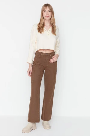 Trendyol Brown Pocket Detailed High Waist Wide Leg Jeans