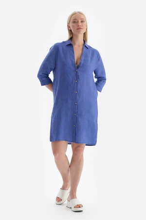 Dagi Blue Linen Long Shirt