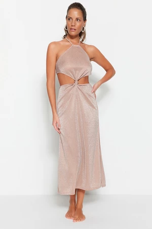 Trendyol Pink Fitted Maxi Knitted Cut Out/Window Beach Dress