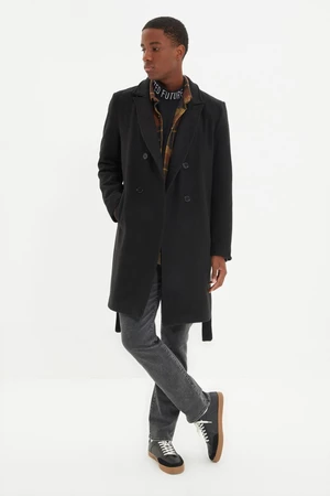 Trendyol férfi fekete normál szabású hosszú kabát