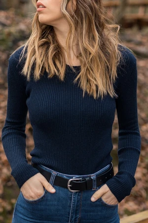 XHAN Navy Blue Crew Neck Sweater
