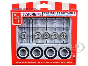 Skill 2 Model Kit Wire Wheels and Whitewall Tires Set of 5 Pieces for 1/25 Scale Models by AMT