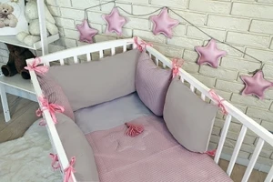 Baby Nellys Sada polštářkový mantinel Vafel s povlečením - starorůžová, šedá, vel. 120x90