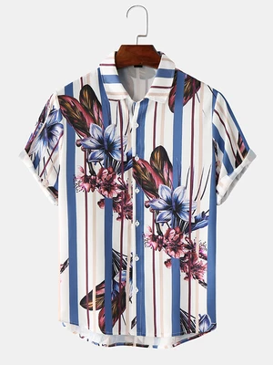 Men Floral Art Style Graphic Soft All Matched Skin Friendly Shirts