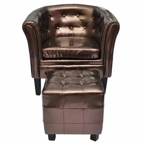 Tub Chair with Footrest Brown Faux Leather