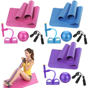 4PCS Yoga Beginner Kit Set Anti-skid Pilates Ball + Jump Rope + Resistance Band + Yoga Mats Home Fitness Tools