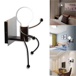 Creative Funny Modern Iron People Jumping E27 Wall Light Hanging Chandelier Fixtures Iron Art Bedside Lamp Black/White B