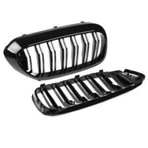 Pair Gloss Black Front Dual Slats Front Car Grilles For BMW 5 Series G30 G38 2017-2020