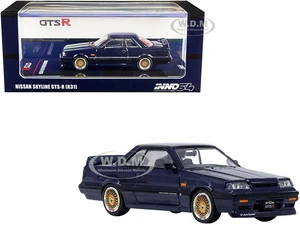 Nissan Skyline GTS-R (R31) RHD (Right Hand Drive) Dark Blue Metallic with Gold Wheels 1/64 Diecast Model Car by Inno Models