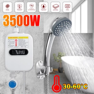[EU Direct] 3500W 220V Mini Water Heater Hot Electric Tankless Household Bathroom Faucet with Shower Head LCD Temperatur