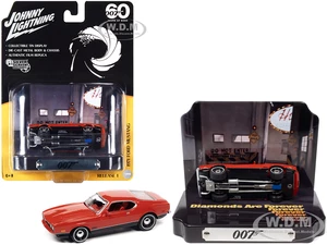 1971 Ford Mustang Mach 1 Red with Collectible Tin Display "007" (James Bond) "Diamonds Are Forever" (1971) Movie "60 Years Of Bond" 1/64 Diecast Mode
