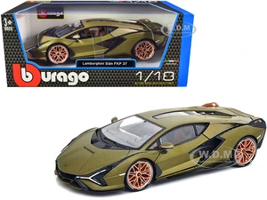 Lamborghini Sian FKP 37 Matt Green Metallic with Copper Wheels 1/18 Diecast Model Car by Bburago