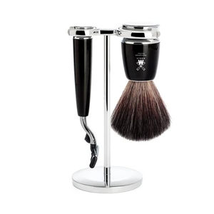 Mühle Zostava na holenie Mühle Rytmo - stojan, strojček s hlavicou Mach 3, štetka Black Fiber - čierna živica