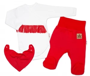 Baby Nellys 3-dílná sada Body dl. rukáv s tutu, šátek, polodupačky, červená, bílá, vel. 62 (2-3m)