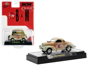 1941 Willys Coupe Gasser Green (Weathered) "B &amp; M Automotive" Limited Edition to 6600 pieces Worldwide 1/64 Diecast Model Car by M2 Machines